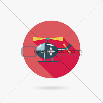 Medical helicopter flat icon with long shadow