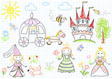 Vector sketches with happy princesses