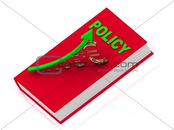 Thick book in red cover with inscription policy