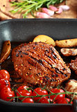 Delicious steak with grilled vegetable