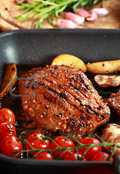 Delicious steak with grilled vegetable