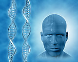 3D medical background with DNA strands and male face