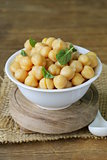 fresh roasted chickpeas with basil leaves