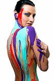 Beautiful brunette with colorful body painting