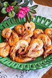 Plate of fresh cooked prawns
