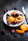 Fresh apricot and cherry