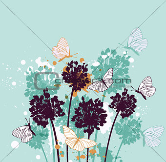 Background with butterflies and wildflowers