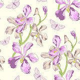 Pattern with orchids and butterflies