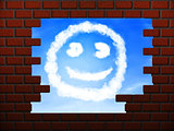 Smile cloud in hole in brick wall