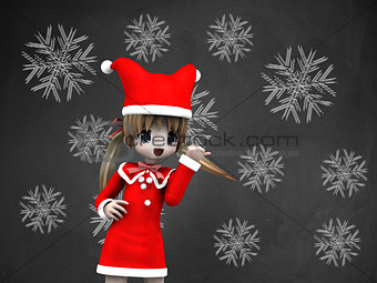 Snowflakes on chalkboard and girl