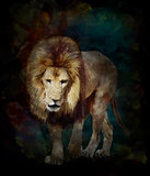Watercolor Image Of  Walking Lion