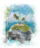 Watercolor Image Of  Vacation Concept