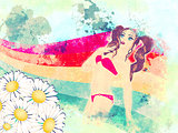 Summer girl in red bikini