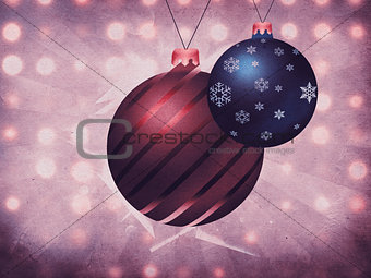 Two Christmas balls on grunge background