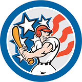 American Baseball Player Batting Circle Cartoon