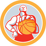 Basketball Player With Ball Circle Retro