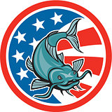 Catfish Swimming American Flag Circle Cartoon