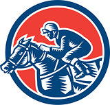 Jockey Horse Racing Circle Woodcut Retro