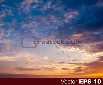 abstract nature blue background with sunset and clouds