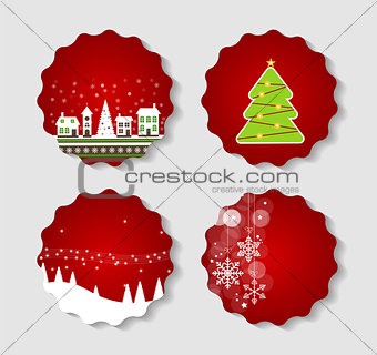 Set of Labels with Christmas BALLS, Stars and Snowflakes, Illust