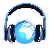 earth with headphones. World music concept