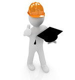 3d man in a hard hat with thumb up presents the best technical e
