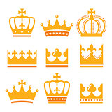 Crown, royal family gold icons set
