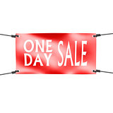 Banner one day sale with four ropes on the corner