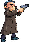 Cartoon agent in a coat with a gun