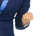 Closeup on business woman showing fist pump gesture