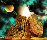 Alien Rock with space background