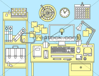 Flat illustration concept of office workspace.