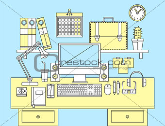 Flat illustration concept of office workspace.
