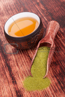 Matcha tea with bamboo chasen.