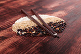 Mixed rice with chopsticks.