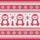 Christmas, winter knitted pattern with penguins - Scandinavian sweater style