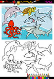 sea life animals cartoon coloring book