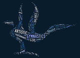 artistic gymnastics pictogram with blue wordings