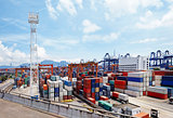 Port warehouse with containers and industrial cargoes