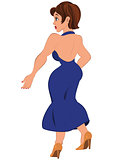 Cartoon  woman in open back blue dress back view