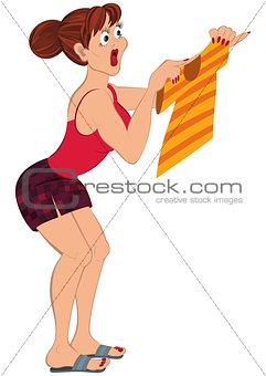 Cartoon girl holding orange t-shirt