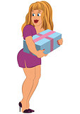 Cartoon girl holding present box