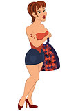 Cartoon girl in mini skirt with bag