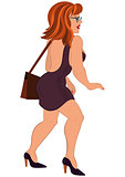 Cartoon girl in open back dress and glasses
