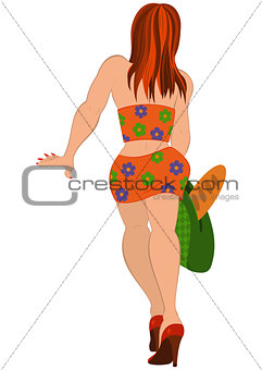 Cartoon girl in orange suit back view