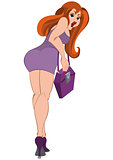 Cartoon girl in purple dress Back view