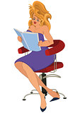 Cartoon girl in purple dress reading book