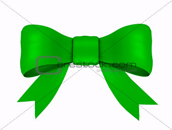 green ribbon with bow, isolated on white