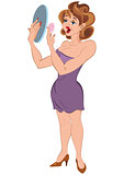 Cartoon girl standing and looking in the mirror