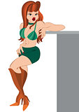 Cartoon girl standing in green shirts and boots